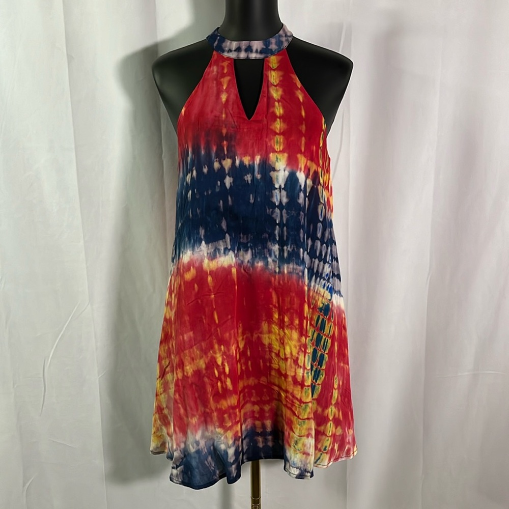 🛍 6 for $35 • Entro Tie Dye Cut Out Mock Neck Matilda Mini Dress